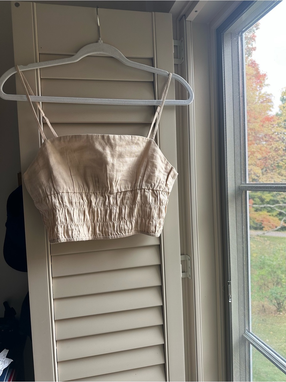 Onia Beige Smocked Crop Cami Top